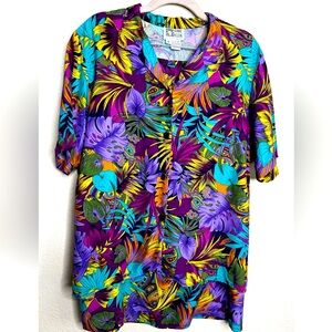 Vintage Anne Klein Tropical Monstera Plant Leaf Print Set Blouse and Skirt 8/10